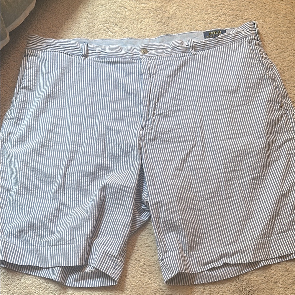 Polo by Ralph Lauren Men's White and Blue Seersucker Shorts